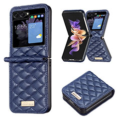 Luxus Leder Hülle Handyhülle und Kunststoff Schutzhülle Hartschalen Tasche BF5 für Samsung Galaxy Z Flip5 5G Blau