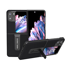 Luxus Leder Hülle Handyhülle und Kunststoff Schutzhülle Hartschalen Tasche BH10 für Oppo Find N2 Flip 5G Schwarz