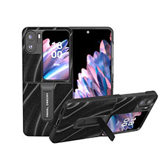 Luxus Leder Hülle Handyhülle und Kunststoff Schutzhülle Hartschalen Tasche BH15 für Oppo Find N2 Flip 5G Schwarz