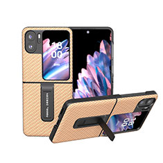 Luxus Leder Hülle Handyhülle und Kunststoff Schutzhülle Hartschalen Tasche BH18 für Oppo Find N2 Flip 5G Gold