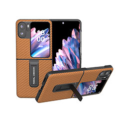 Luxus Leder Hülle Handyhülle und Kunststoff Schutzhülle Hartschalen Tasche BH18 für Oppo Find N2 Flip 5G Hellbraun