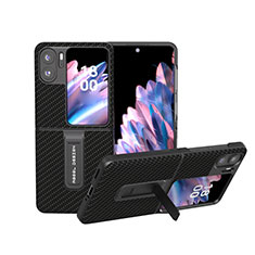 Luxus Leder Hülle Handyhülle und Kunststoff Schutzhülle Hartschalen Tasche BH18 für Oppo Find N2 Flip 5G Schwarz