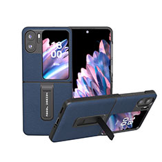 Luxus Leder Hülle Handyhülle und Kunststoff Schutzhülle Hartschalen Tasche BH19 für Oppo Find N2 Flip 5G Blau