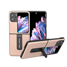 Luxus Leder Hülle Handyhülle und Kunststoff Schutzhülle Hartschalen Tasche BH19 für Oppo Find N2 Flip 5G Gold