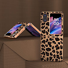 Luxus Leder Hülle Handyhülle und Kunststoff Schutzhülle Hartschalen Tasche BH2 für Oppo Find N2 Flip 5G Hellbraun