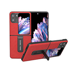 Luxus Leder Hülle Handyhülle und Kunststoff Schutzhülle Hartschalen Tasche BH20 für Oppo Find N2 Flip 5G Rot