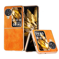 Luxus Leder Hülle Handyhülle und Kunststoff Schutzhülle Hartschalen Tasche BH29 für Oppo Find N3 Flip 5G Orange