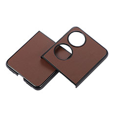 Luxus Leder Hülle Handyhülle und Kunststoff Schutzhülle Hartschalen Tasche BH5 für Huawei P60 Pocket Braun