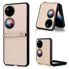Luxus Leder Hülle Handyhülle und Kunststoff Schutzhülle Hartschalen Tasche BY1 für Huawei P60 Pocket Gold