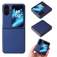 Luxus Leder Hülle Handyhülle und Kunststoff Schutzhülle Hartschalen Tasche BY1 für Oppo Find N2 Flip 5G Blau