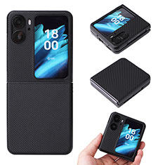 Luxus Leder Hülle Handyhülle und Kunststoff Schutzhülle Hartschalen Tasche BY1 für Oppo Find N2 Flip 5G Schwarz