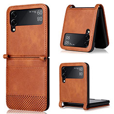 Luxus Leder Hülle Handyhülle und Kunststoff Schutzhülle Hartschalen Tasche BY1 für Samsung Galaxy Z Flip3 5G Braun