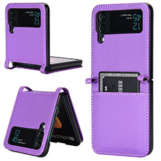 Luxus Leder Hülle Handyhülle und Kunststoff Schutzhülle Hartschalen Tasche BY1 für Samsung Galaxy Z Flip4 5G Violett