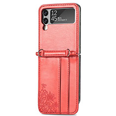 Luxus Leder Hülle Handyhülle und Kunststoff Schutzhülle Hartschalen Tasche C01 für Samsung Galaxy Z Flip4 5G Rot