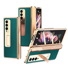 Luxus Leder Hülle Handyhülle und Kunststoff Schutzhülle Hartschalen Tasche C01 für Samsung Galaxy Z Fold3 5G Grün