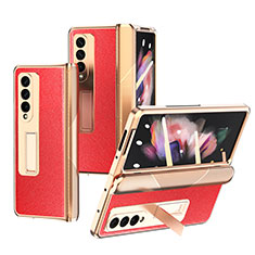 Luxus Leder Hülle Handyhülle und Kunststoff Schutzhülle Hartschalen Tasche C01 für Samsung Galaxy Z Fold3 5G Rot