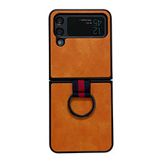 Luxus Leder Hülle Handyhülle und Kunststoff Schutzhülle Hartschalen Tasche C04 für Samsung Galaxy Z Flip4 5G Orange