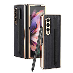 Luxus Leder Hülle Handyhülle und Kunststoff Schutzhülle Hartschalen Tasche C04 für Samsung Galaxy Z Fold4 5G Schwarz