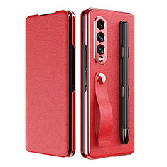 Luxus Leder Hülle Handyhülle und Kunststoff Schutzhülle Hartschalen Tasche C06 für Samsung Galaxy Z Fold3 5G Rot