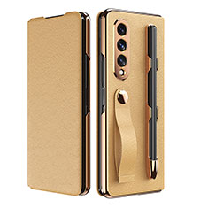 Luxus Leder Hülle Handyhülle und Kunststoff Schutzhülle Hartschalen Tasche C06 für Samsung Galaxy Z Fold4 5G Gold