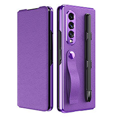 Luxus Leder Hülle Handyhülle und Kunststoff Schutzhülle Hartschalen Tasche C06 für Samsung Galaxy Z Fold4 5G Violett