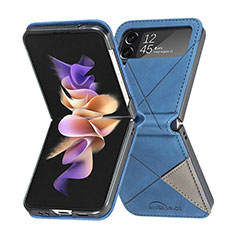 Luxus Leder Hülle Handyhülle und Kunststoff Schutzhülle Hartschalen Tasche für Samsung Galaxy Z Flip4 5G Blau