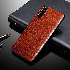 Luxus Leder Hülle Handyhülle und Kunststoff Schutzhülle Hartschalen Tasche für Sony Xperia 10 IV Hellbraun