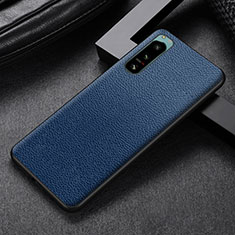 Luxus Leder Hülle Handyhülle und Kunststoff Schutzhülle Hartschalen Tasche für Sony Xperia 5 III Blau