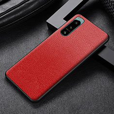 Luxus Leder Hülle Handyhülle und Kunststoff Schutzhülle Hartschalen Tasche für Sony Xperia 5 III SO-53B Rot