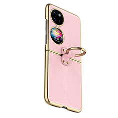 Luxus Leder Hülle Handyhülle und Kunststoff Schutzhülle Hartschalen Tasche GS4 für Huawei P50 Pocket Rosegold