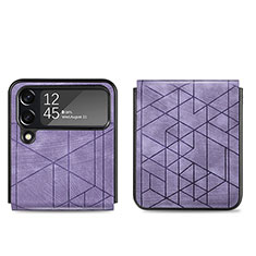 Luxus Leder Hülle Handyhülle und Kunststoff Schutzhülle Hartschalen Tasche H01 für Samsung Galaxy Z Flip4 5G Violett
