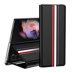 Luxus Leder Hülle Handyhülle und Kunststoff Schutzhülle Hartschalen Tasche H02 für Samsung Galaxy Z Fold3 5G Schwarz