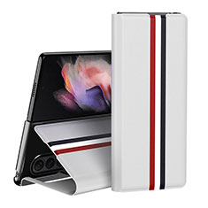 Luxus Leder Hülle Handyhülle und Kunststoff Schutzhülle Hartschalen Tasche H02 für Samsung Galaxy Z Fold4 5G Weiß