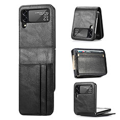 Luxus Leder Hülle Handyhülle und Kunststoff Schutzhülle Hartschalen Tasche H03 für Samsung Galaxy Z Flip3 5G Schwarz