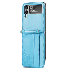 Luxus Leder Hülle Handyhülle und Kunststoff Schutzhülle Hartschalen Tasche H04 für Samsung Galaxy Z Flip3 5G Blau