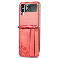 Luxus Leder Hülle Handyhülle und Kunststoff Schutzhülle Hartschalen Tasche H04 für Samsung Galaxy Z Flip3 5G Rot