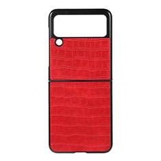 Luxus Leder Hülle Handyhülle und Kunststoff Schutzhülle Hartschalen Tasche H06 für Samsung Galaxy Z Flip3 5G Rot