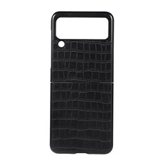 Luxus Leder Hülle Handyhülle und Kunststoff Schutzhülle Hartschalen Tasche H06 für Samsung Galaxy Z Flip3 5G Schwarz