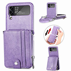 Luxus Leder Hülle Handyhülle und Kunststoff Schutzhülle Hartschalen Tasche H06 für Samsung Galaxy Z Flip4 5G Violett