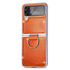 Luxus Leder Hülle Handyhülle und Kunststoff Schutzhülle Hartschalen Tasche H08 für Samsung Galaxy Z Flip4 5G Orange