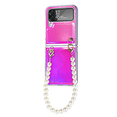 Luxus Leder Hülle Handyhülle und Kunststoff Schutzhülle Hartschalen Tasche H09 für Samsung Galaxy Z Flip4 5G Pink