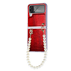 Luxus Leder Hülle Handyhülle und Kunststoff Schutzhülle Hartschalen Tasche H09 für Samsung Galaxy Z Flip4 5G Rot