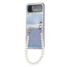 Luxus Leder Hülle Handyhülle und Kunststoff Schutzhülle Hartschalen Tasche H09 für Samsung Galaxy Z Flip4 5G Silber