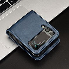 Luxus Leder Hülle Handyhülle und Kunststoff Schutzhülle Hartschalen Tasche JD1 für Samsung Galaxy Z Flip3 5G Blau