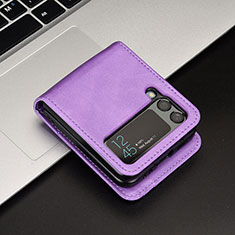 Luxus Leder Hülle Handyhülle und Kunststoff Schutzhülle Hartschalen Tasche JD1 für Samsung Galaxy Z Flip3 5G Violett