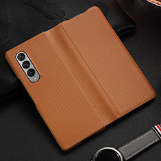 Luxus Leder Hülle Handyhülle und Kunststoff Schutzhülle Hartschalen Tasche L01 für Samsung Galaxy Z Fold3 5G Braun