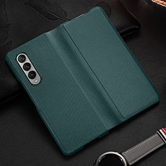 Luxus Leder Hülle Handyhülle und Kunststoff Schutzhülle Hartschalen Tasche L01 für Samsung Galaxy Z Fold3 5G Grün