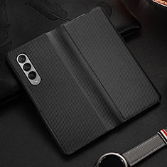 Luxus Leder Hülle Handyhülle und Kunststoff Schutzhülle Hartschalen Tasche L01 für Samsung Galaxy Z Fold3 5G Schwarz