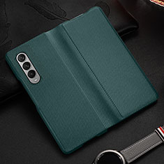 Luxus Leder Hülle Handyhülle und Kunststoff Schutzhülle Hartschalen Tasche L01 für Samsung Galaxy Z Fold4 5G Grün