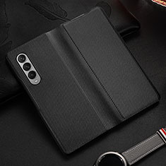 Luxus Leder Hülle Handyhülle und Kunststoff Schutzhülle Hartschalen Tasche L01 für Samsung Galaxy Z Fold4 5G Schwarz